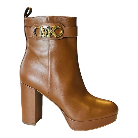 NEW Michael Kors Parker LEATHER PLATFORM BOOT Women's 9.5 Luggage Brown Bootie - Picture 1 of 11